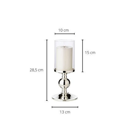 EDZARD kandelaar Bamboe, elegant verzilverd, aanslagbestendig, met glas, hoogte 28,5 cm