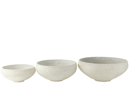 Set van 3 schalen van vezelklei wit