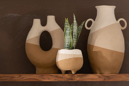 Vaas Oor Keramiek Beige/Lichtbruin Groot