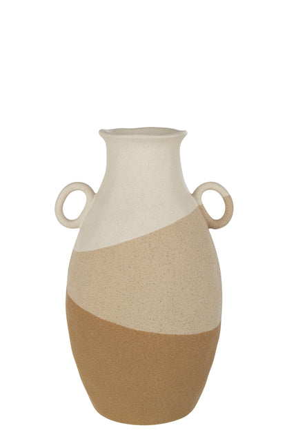 Vaas Oor Keramiek Beige/Lichtbruin Groot