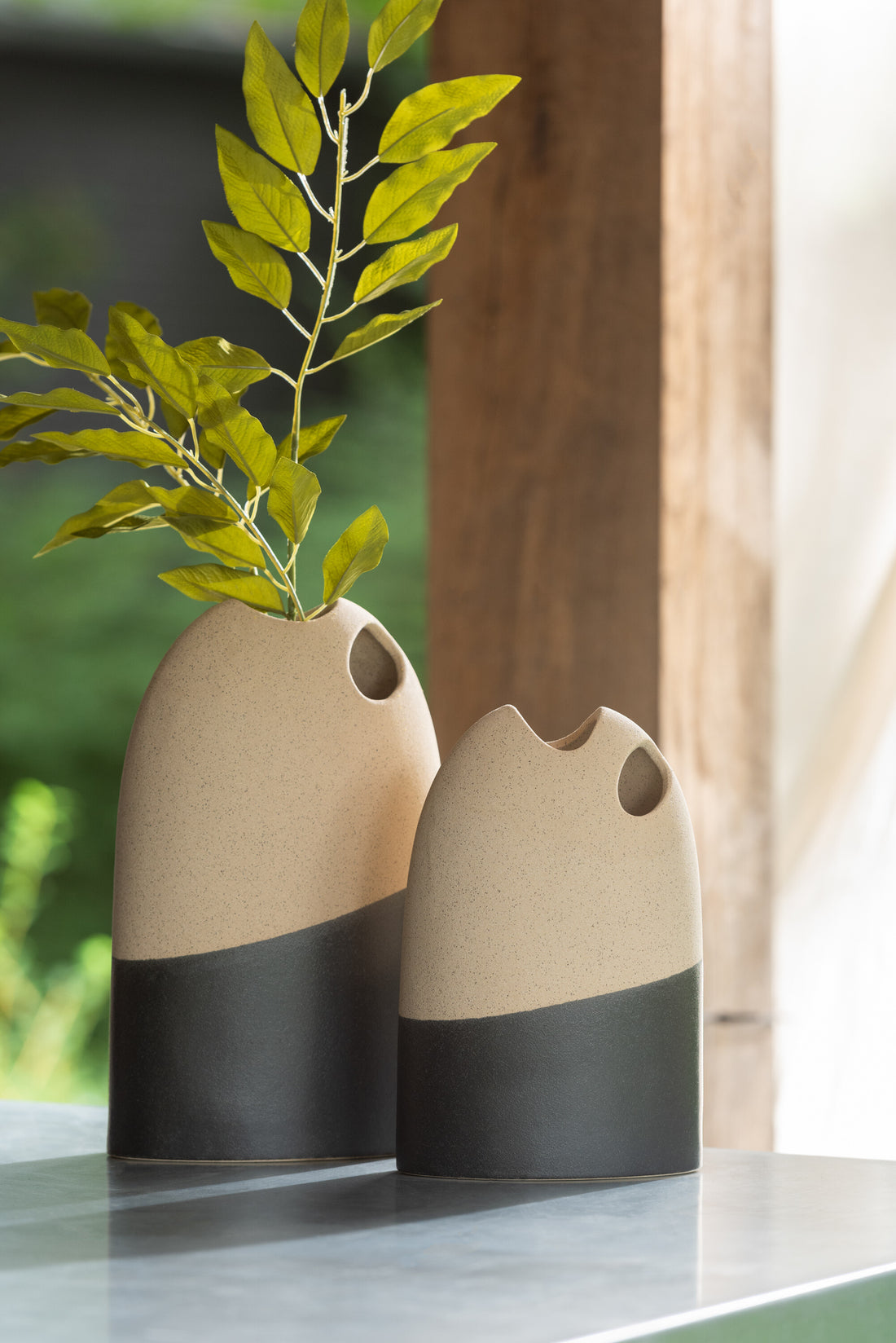 Vaas Hoog Keramiek Beige/Zwart Klein