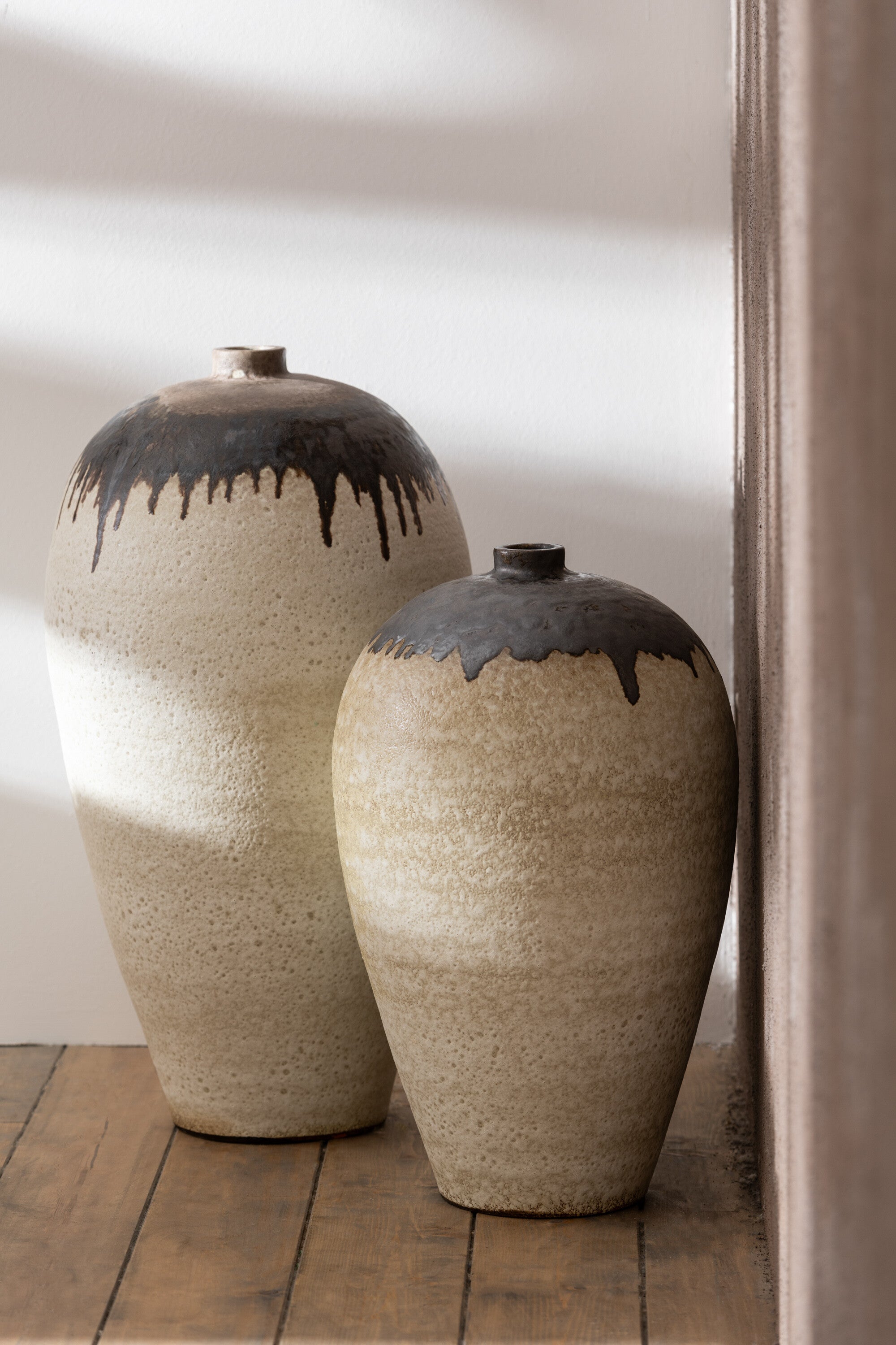 Vaas Lombok Keramiek Beige/Bruin Groot