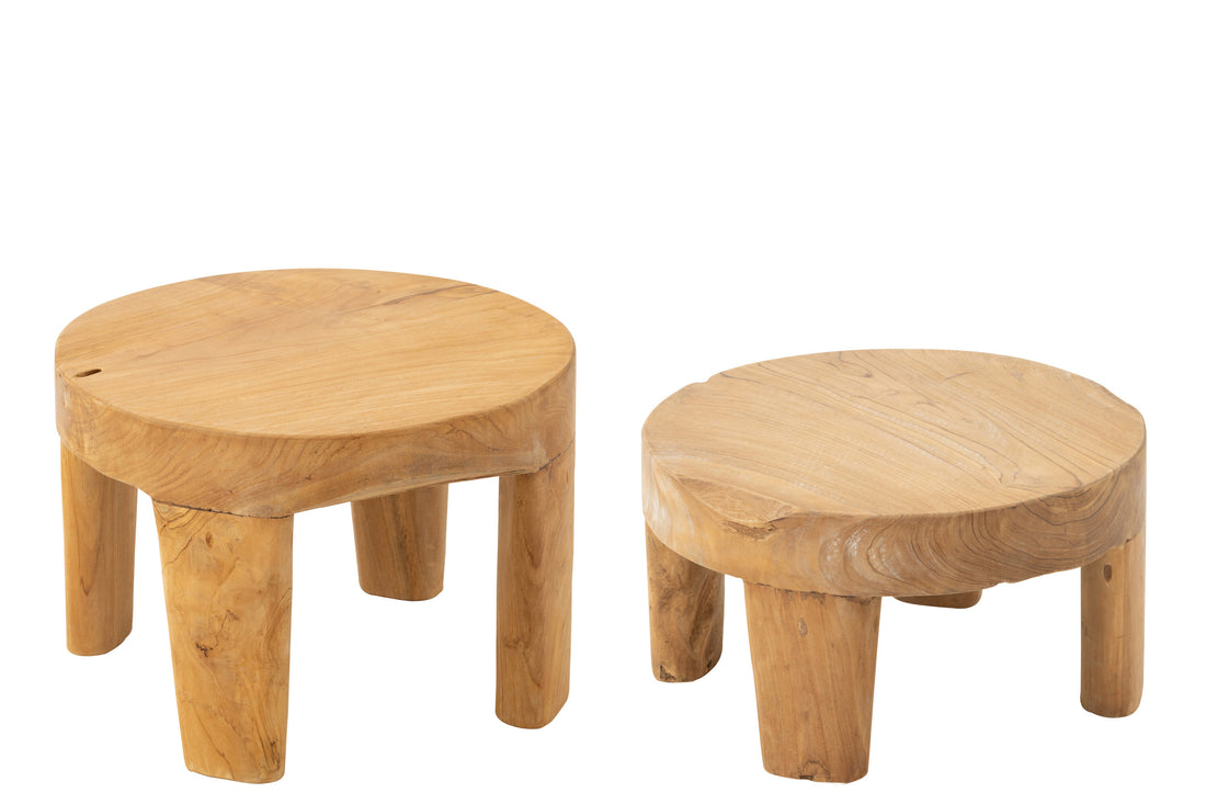 J-Line tafel Rond Teak - hout - naturel - set van 2