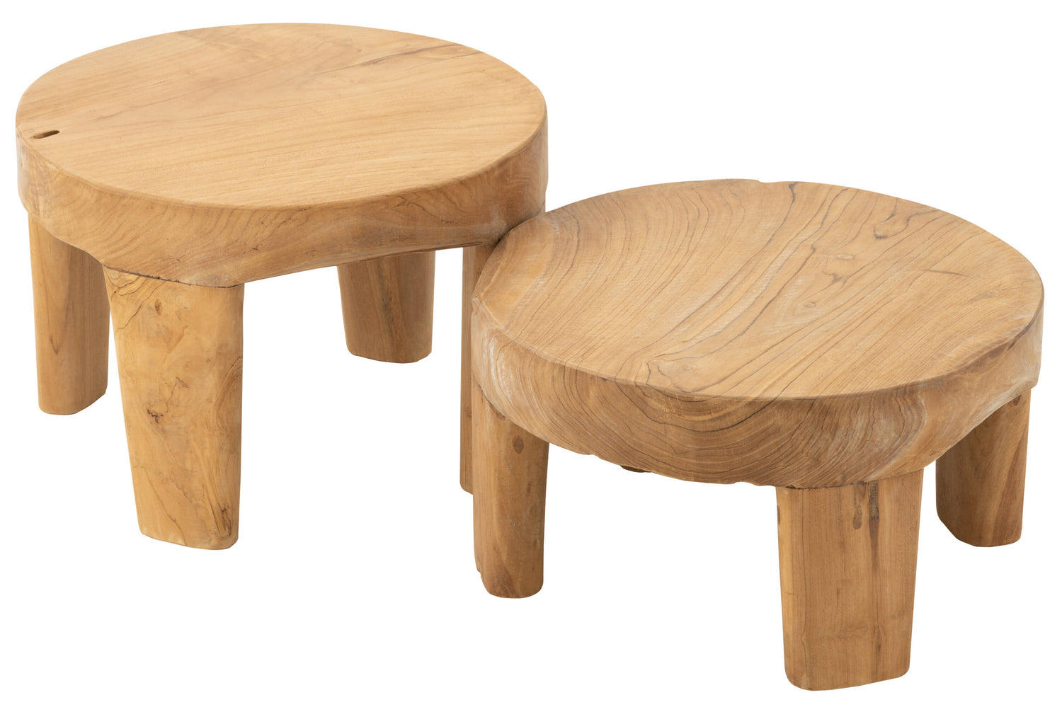 J-Line tafel Rond Teak - hout - naturel - set van 2