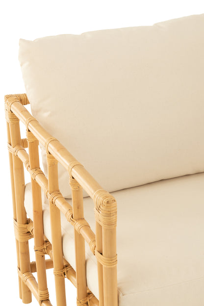J-Line Armstoel Elise+Kussen Rotan/Textiel Naturel/Wit