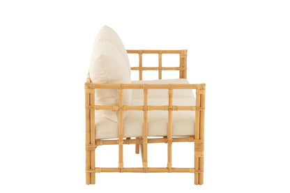 J-Line Sofa Elise+Kussen 2 Personen Rotan/Textiel Naturel/Wit
