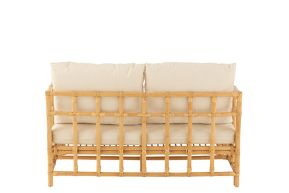 J-Line Sofa Elise+Kussen 2 Personen Rotan/Textiel Naturel/Wit