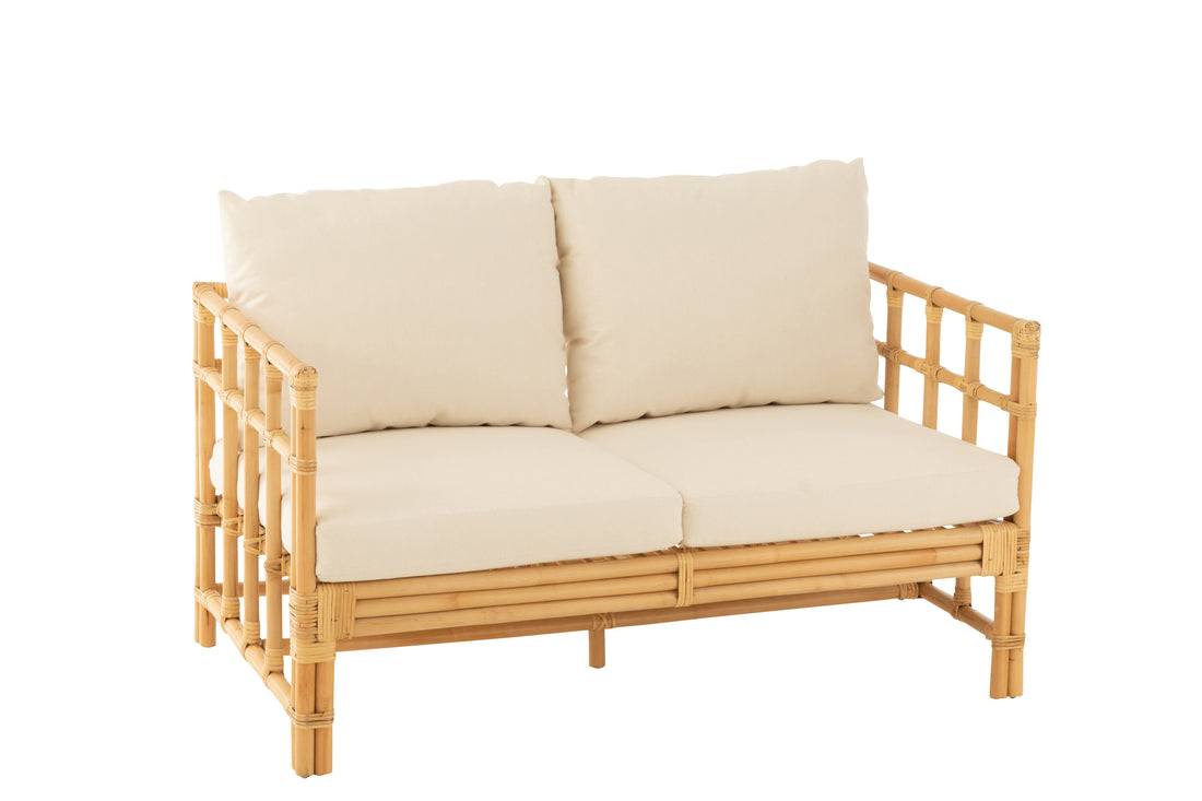 J-Line Sofa Elise+Kussen 2 Personen Rotan/Textiel Naturel/Wit