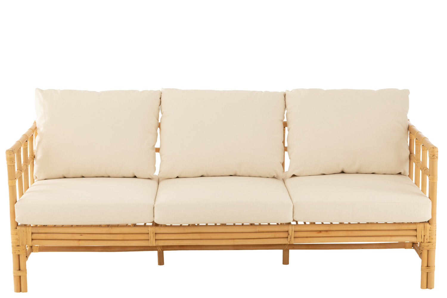 J-Line Sofa Elise+Kussen 3 Personen Rotan/Textiel Naturel/Wit