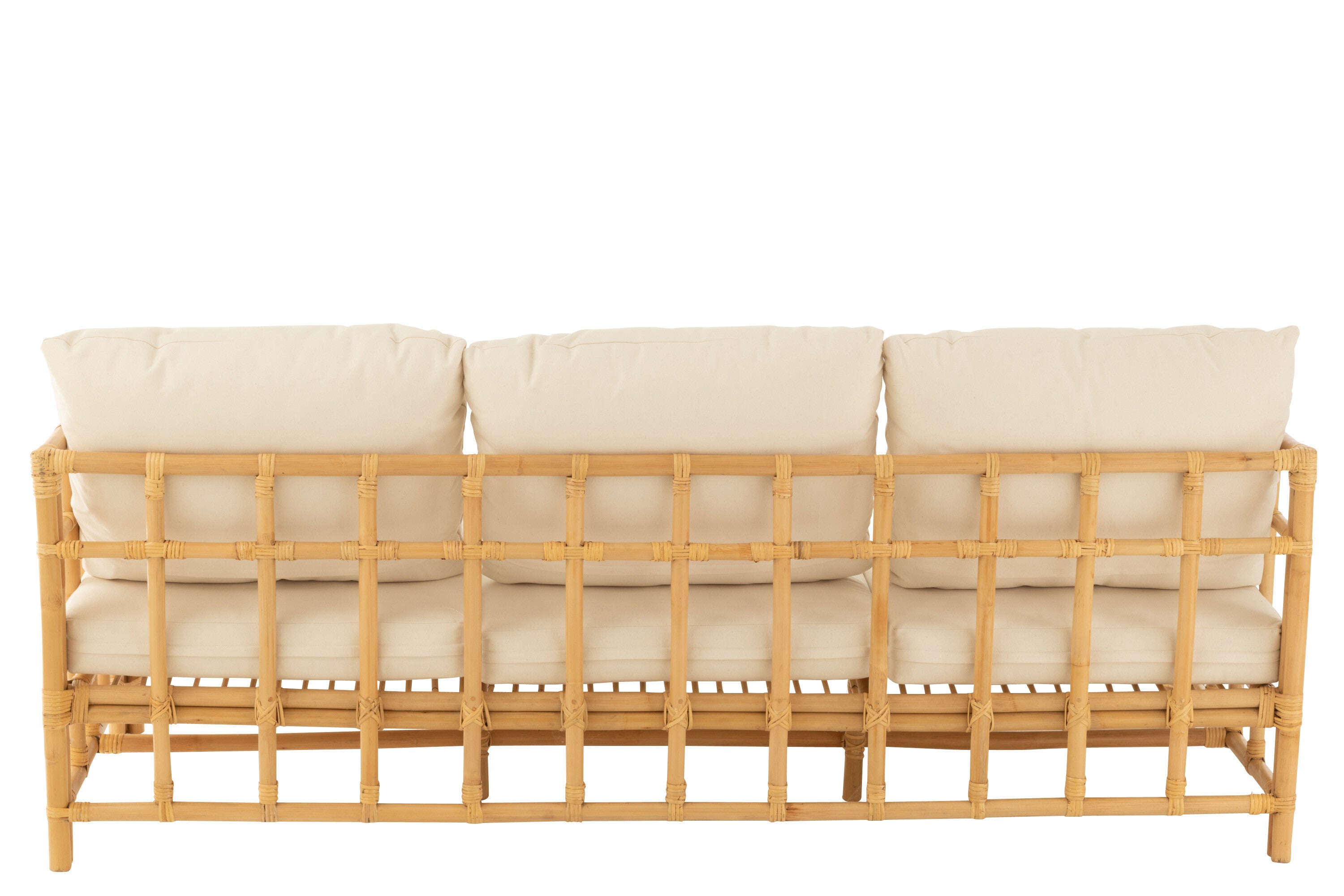 J-Line Sofa Elise+Kussen 3 Personen Rotan/Textiel Naturel/Wit