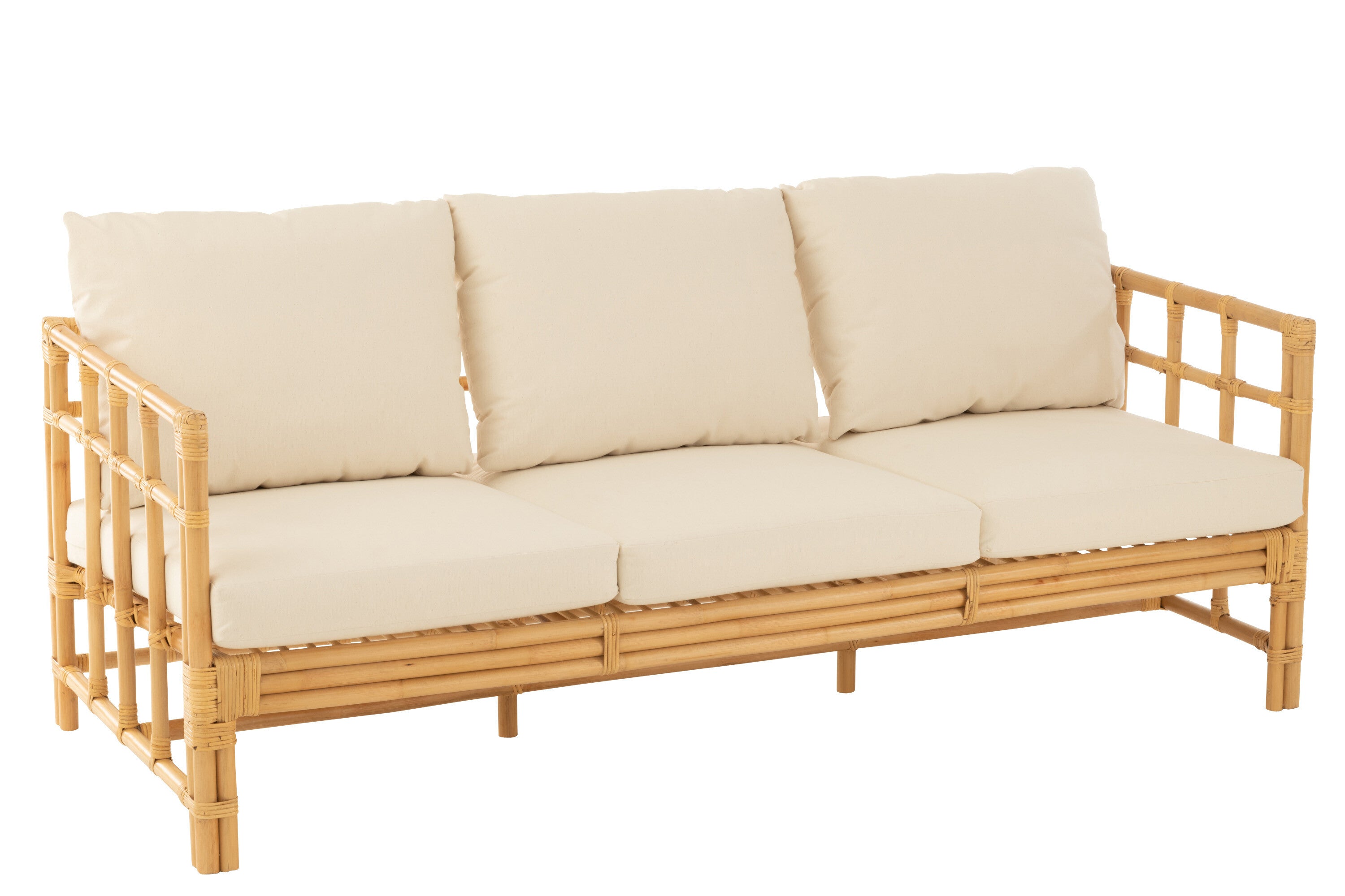 J-Line Sofa Elise+Kussen 3 Personen Rotan/Textiel Naturel/Wit