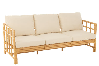 J-Line Sofa Elise+Kussen 3 Personen Rotan/Textiel Naturel/Wit