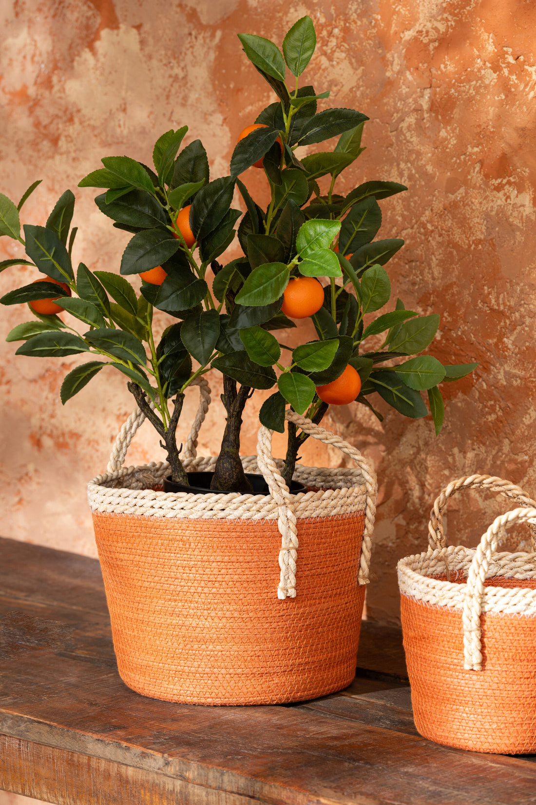 J-Line sinaasappelboom in pot - kunststof - oranje/groen - small