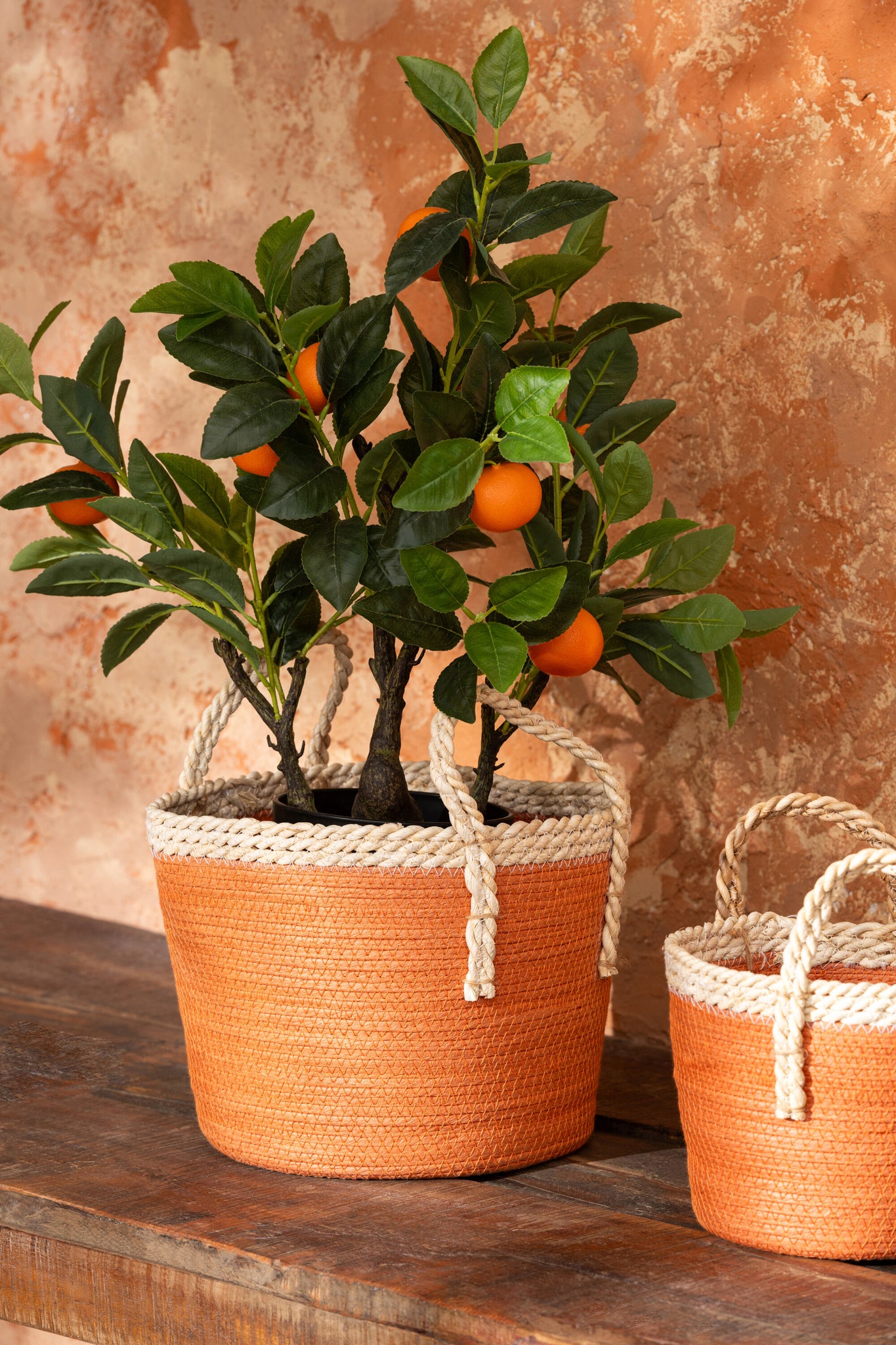 J-Line sinaasappelboom in pot - kunststof - oranje/groen - small