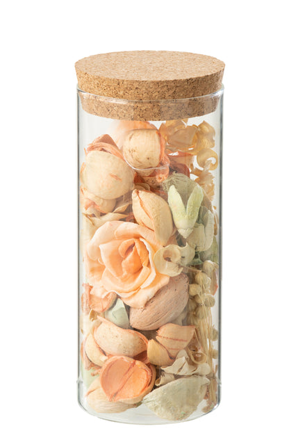 J-Line Gedroogde Bloem+Dennehout Perzik Belani In Pot Glas Oranje