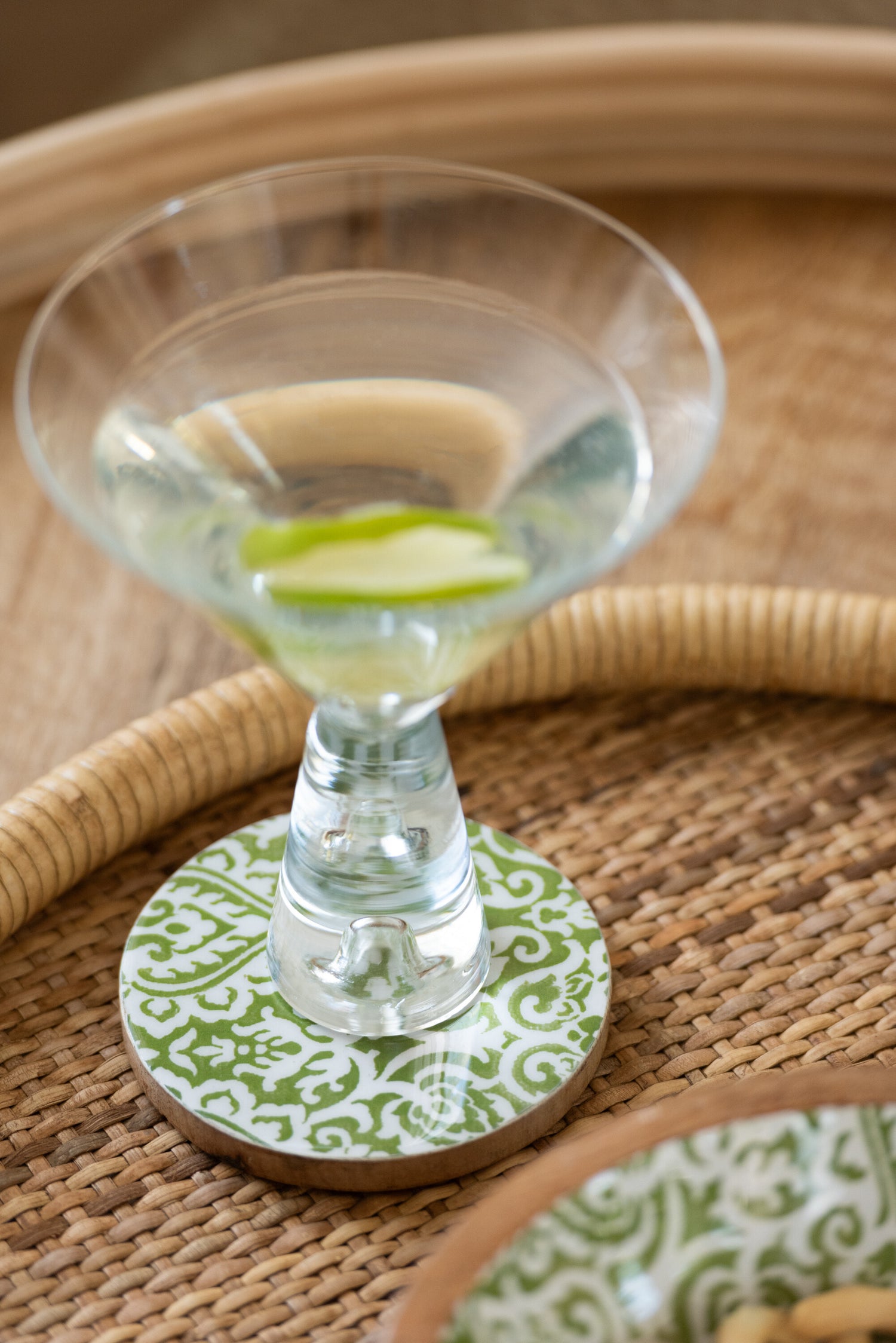 Set van 4 onderzetters Patroon Mangohout Groen/Wit