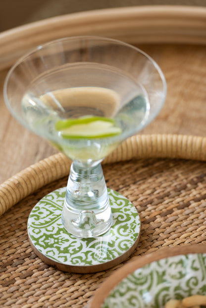 Set van 4 onderzetters Patroon Mangohout Groen/Wit