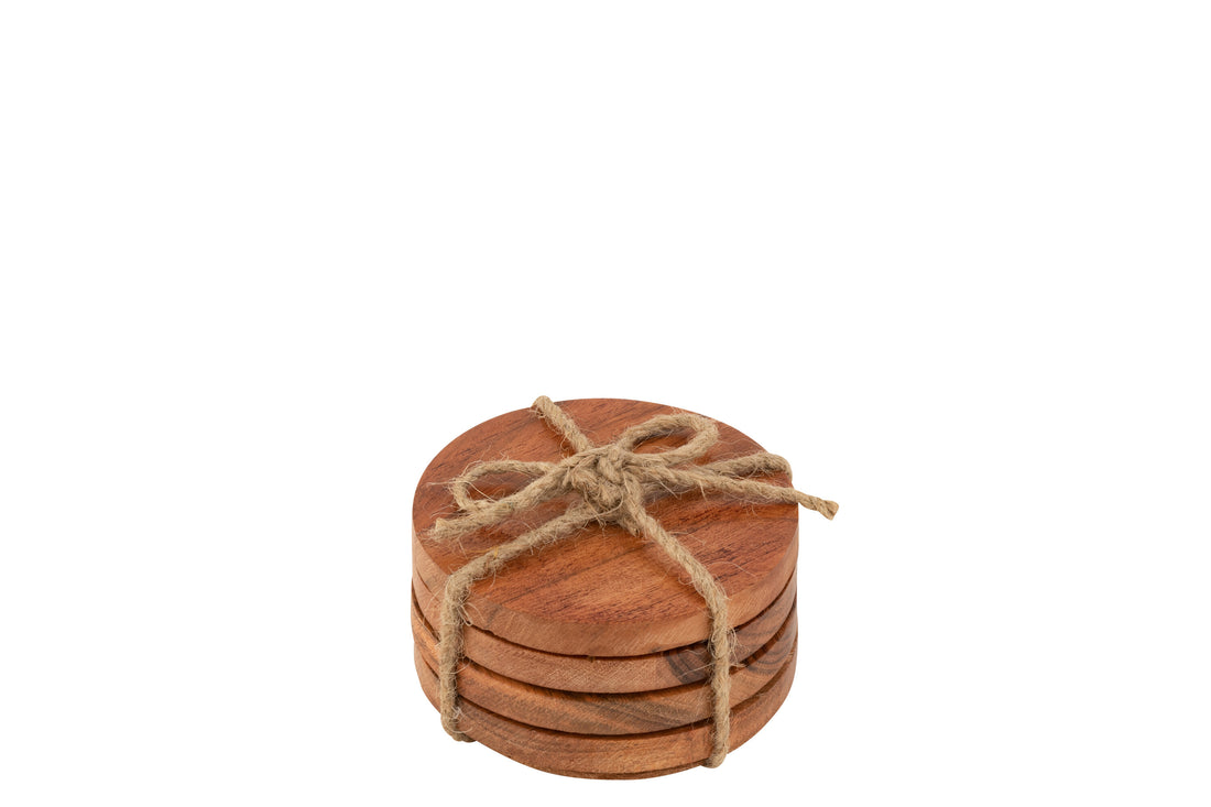 Set van 4 onderzetters rond acaciahout donker natuurlijk