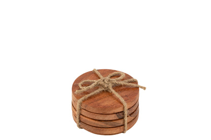 Set van 4 onderzetters rond acaciahout donker natuurlijk