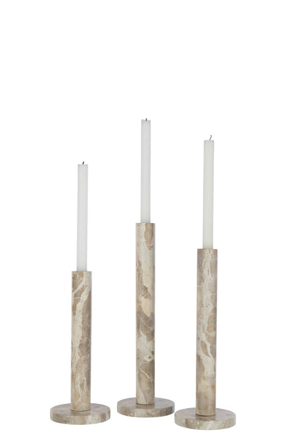 Set van 3 kaarsenhouders marmer beige