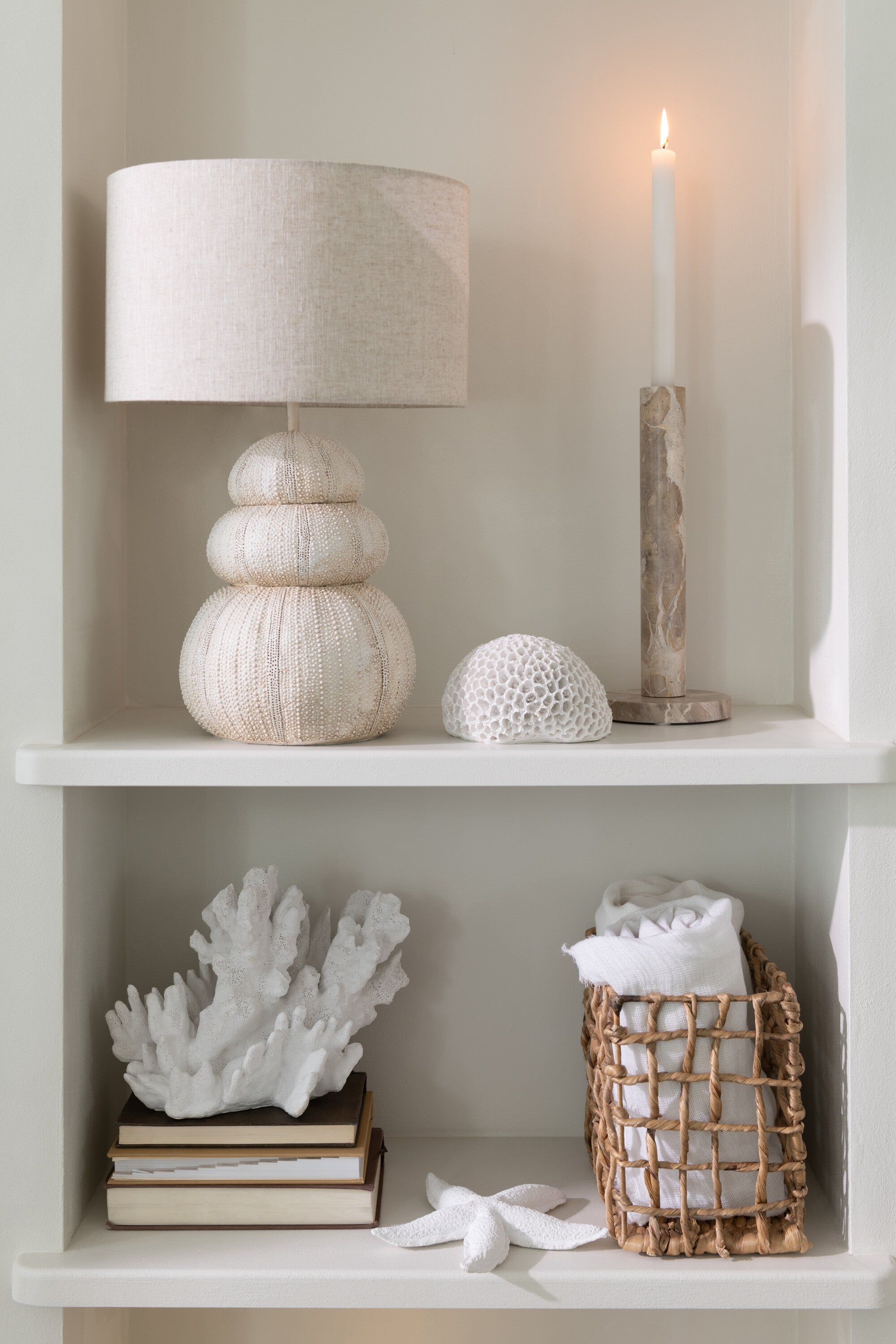 Set van 3 kaarsenhouders marmer beige