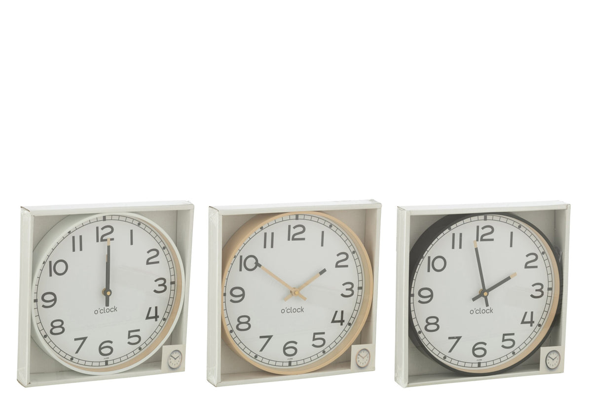Wandklok Rond Plastic Beige/Wit/Zwart Groot Assortiment Van 3