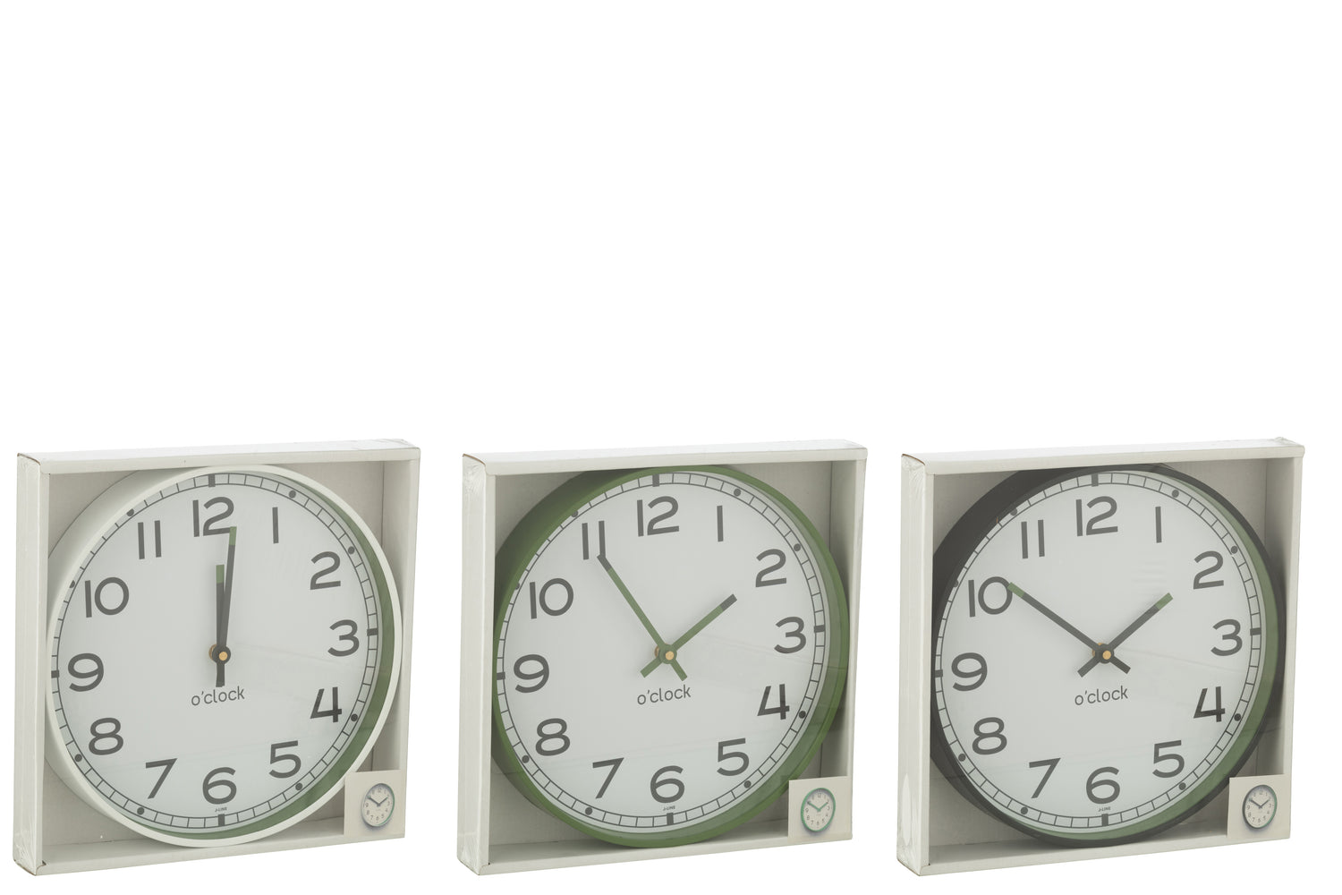 Wandklok Rond Plastic Groen/Wit/Zwart Groot Assortiment Van 3