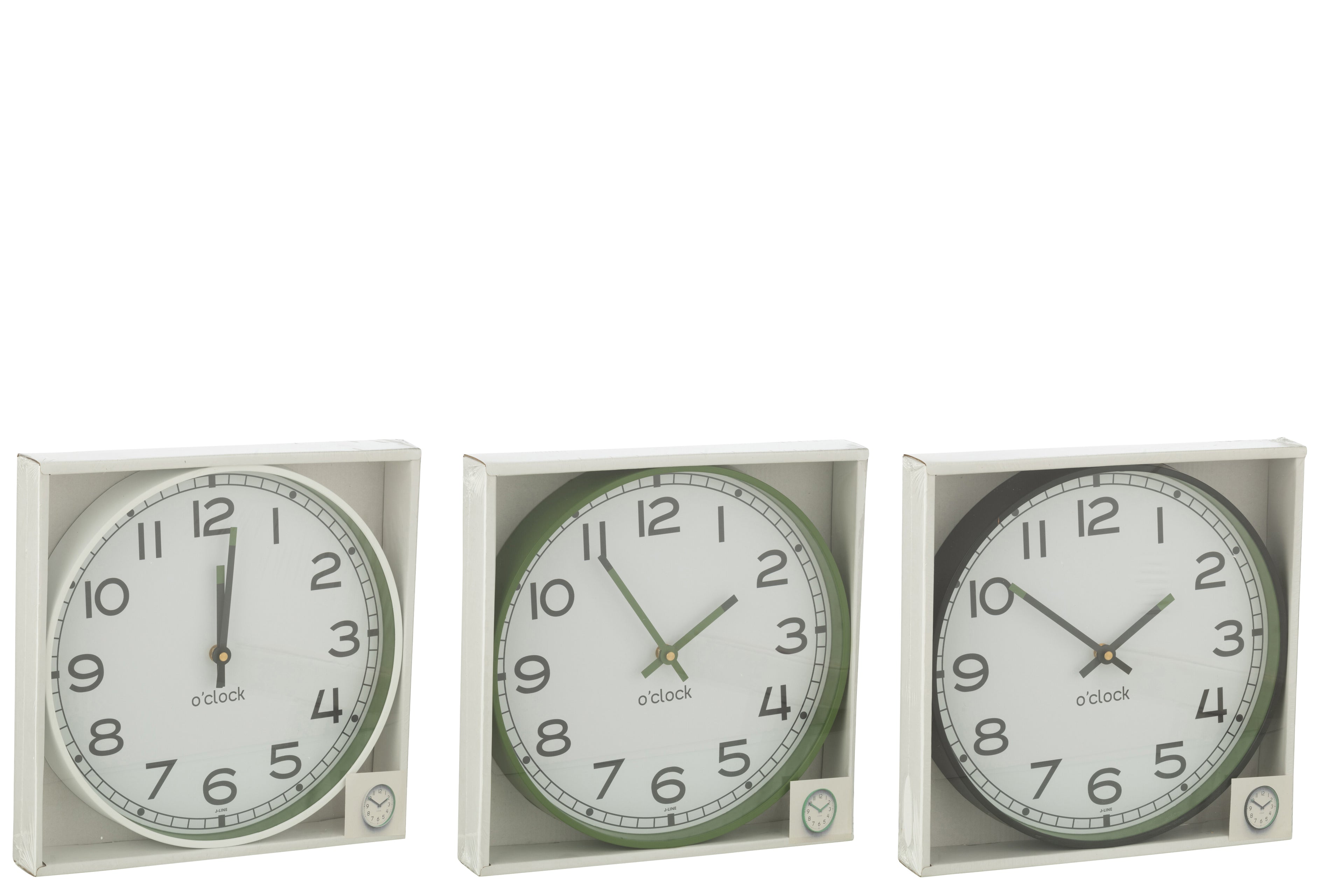 Wandklok Rond Plastic Groen/Wit/Zwart Groot Assortiment Van 3