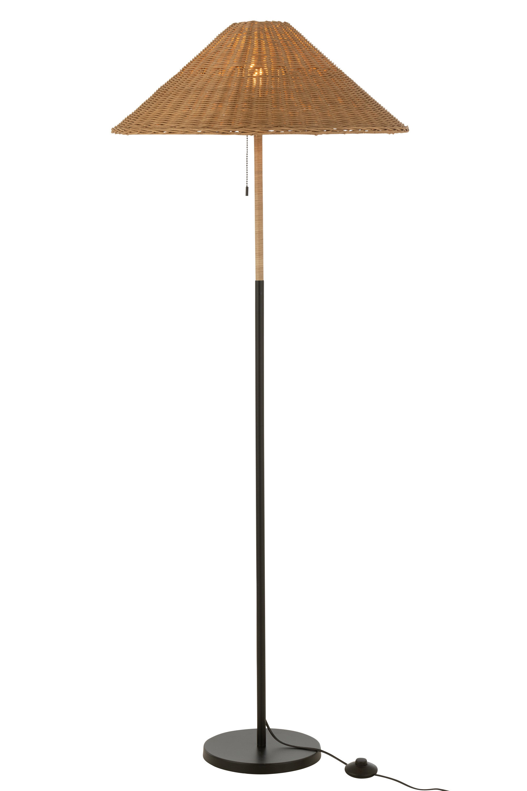 J-Line Staande Lamp Metaal/Rattan Zwart/Naturel