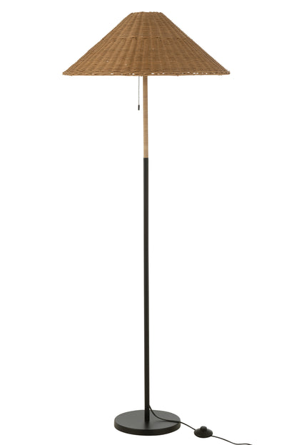 J-Line Staande Lamp Metaal/Rattan Zwart/Naturel