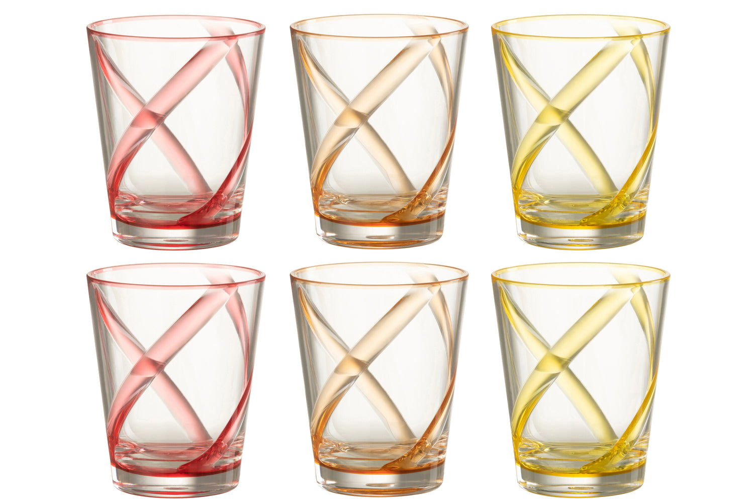 Doos van 6 stuks drinkglazen van plastic mix