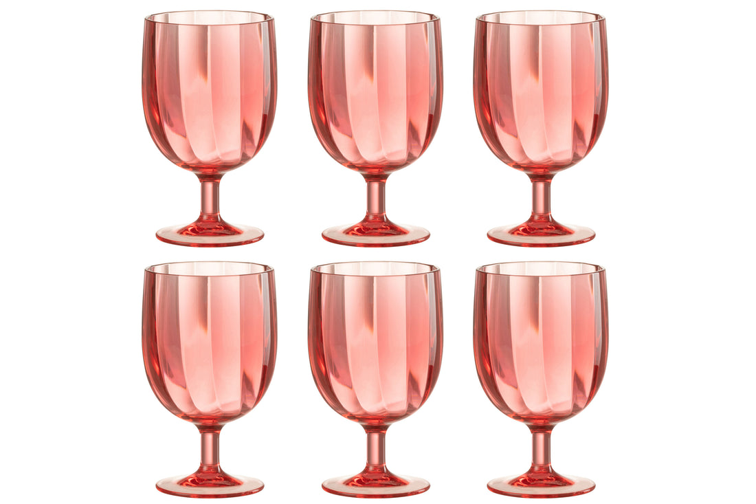 Doos van 6 stuks wijnglazen plastic rood