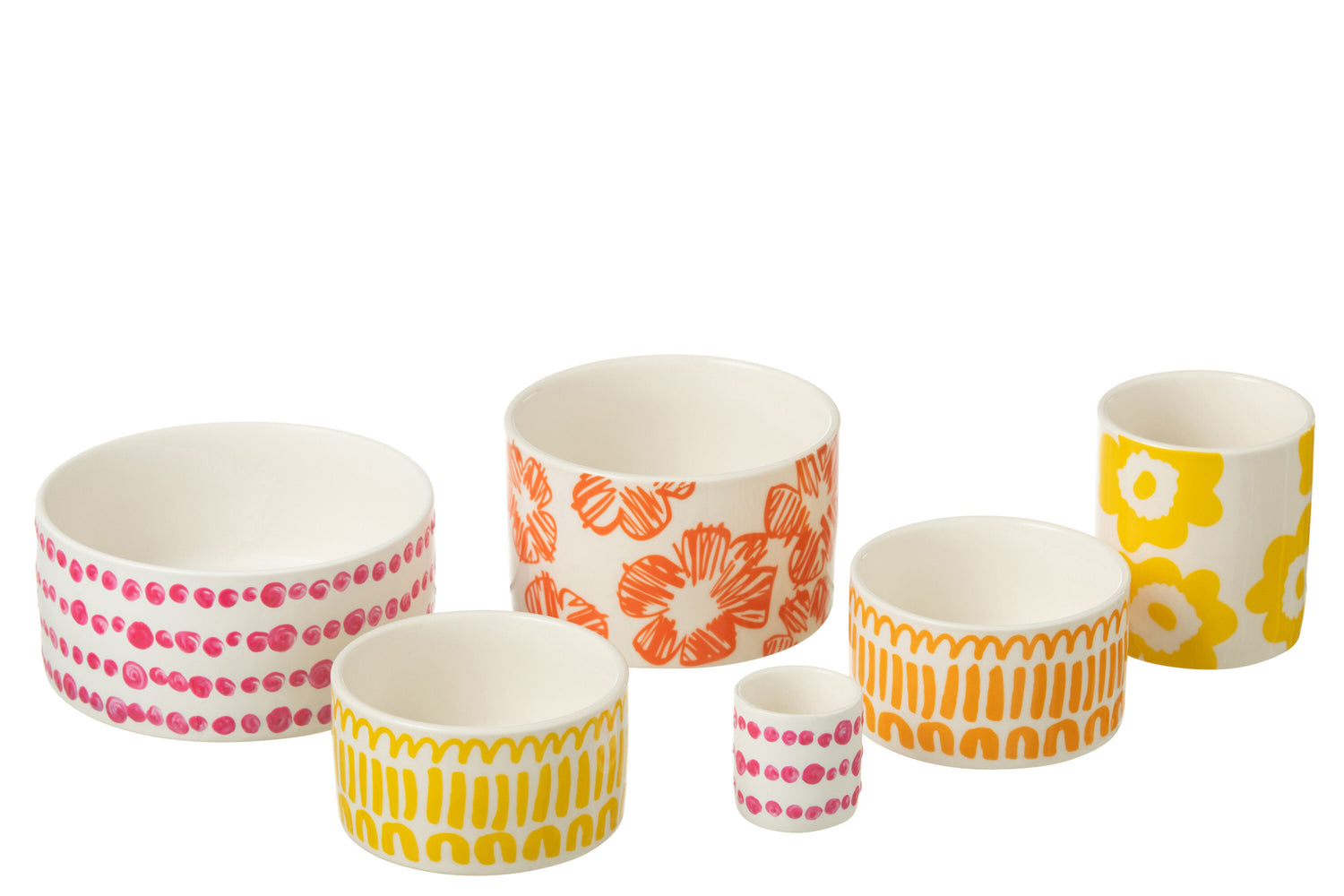 Set van 6 hapjes kommen + bamboe dienblad in doos, keramiek, gemengde kleuren