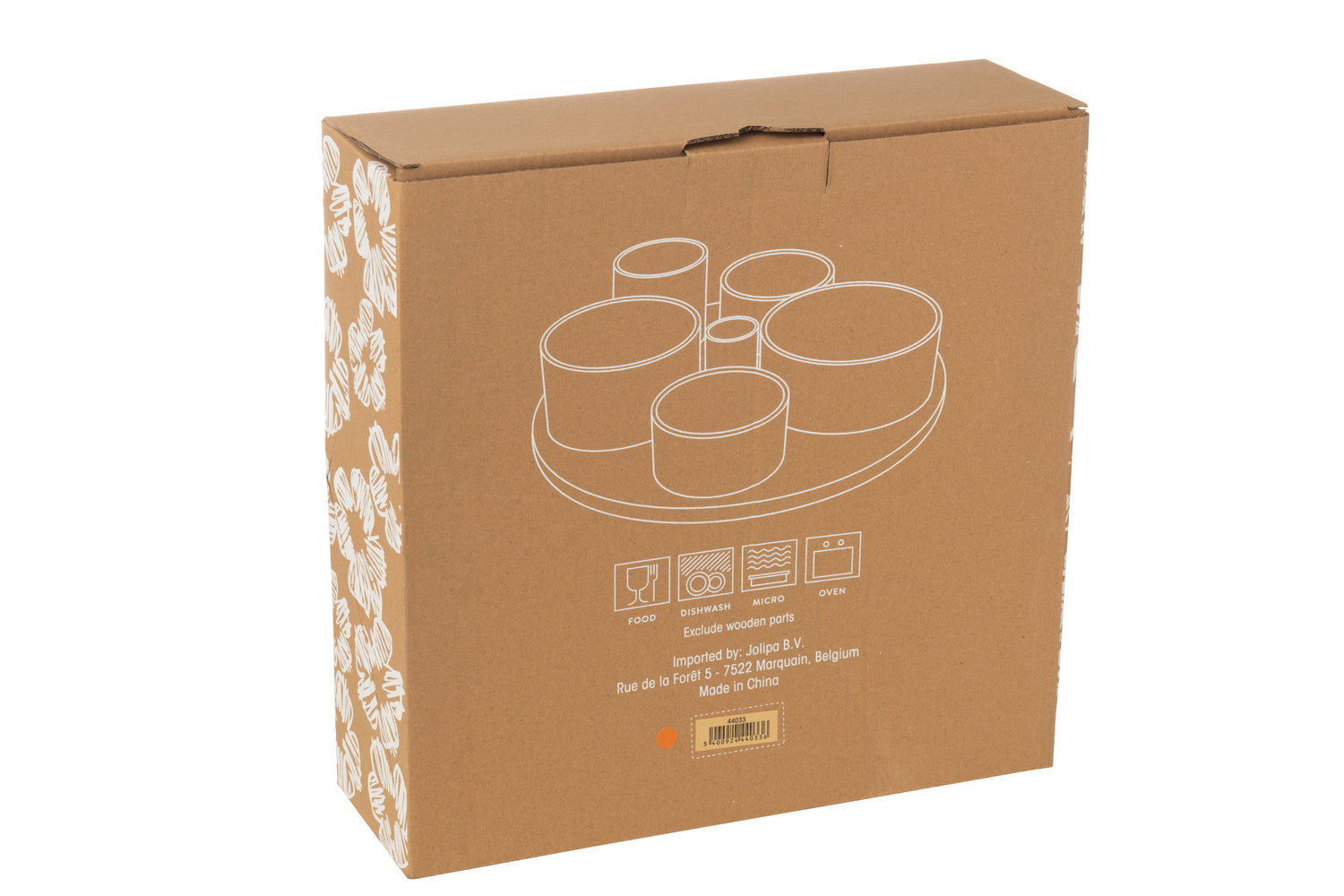 Set van 6 hapjes kommen + bamboe dienblad in doos, keramiek, gemengde kleuren