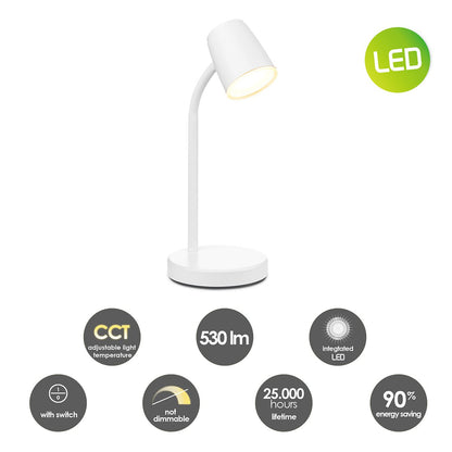 Elbo Led Bureaulamp 4W Wit - Verstelbare