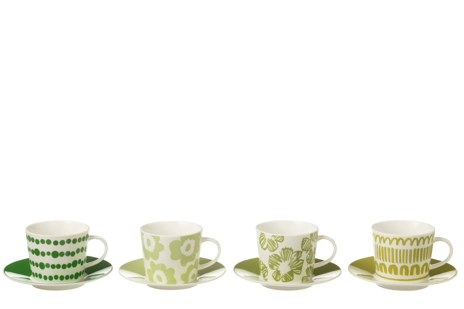 J-Line Set van 4 Koppen + Schotels in Doos Keramiek Groen, groot