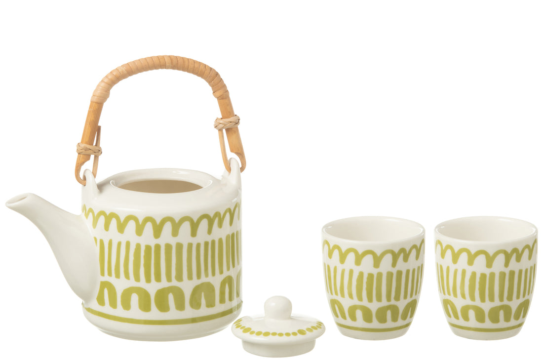 Set van 3 theepot set strip in vensterdoos keramiek groen
