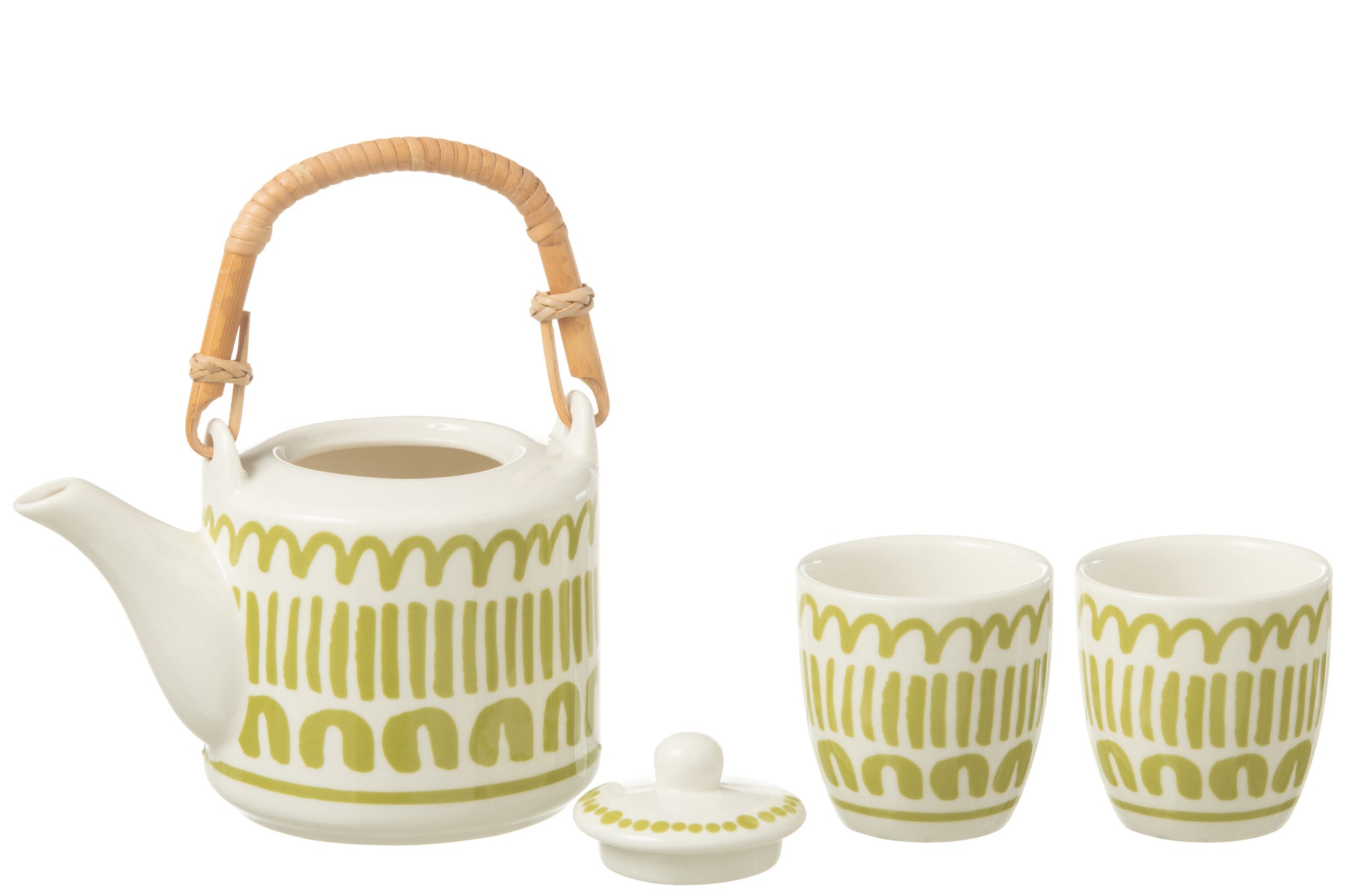Set van 3 theepot set strip in vensterdoos keramiek groen
