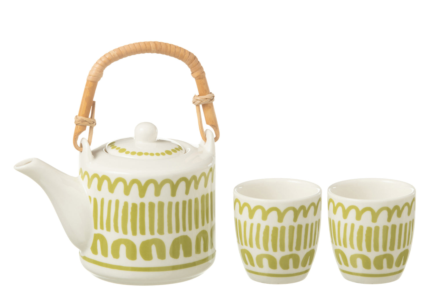 Set van 3 theepot set strip in vensterdoos keramiek groen