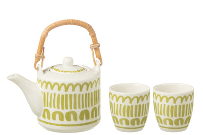 Set van 3 theepot set strip in vensterdoos keramiek groen