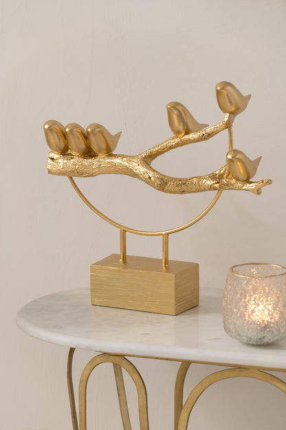 Vogel op tak basis hars/metaal goud