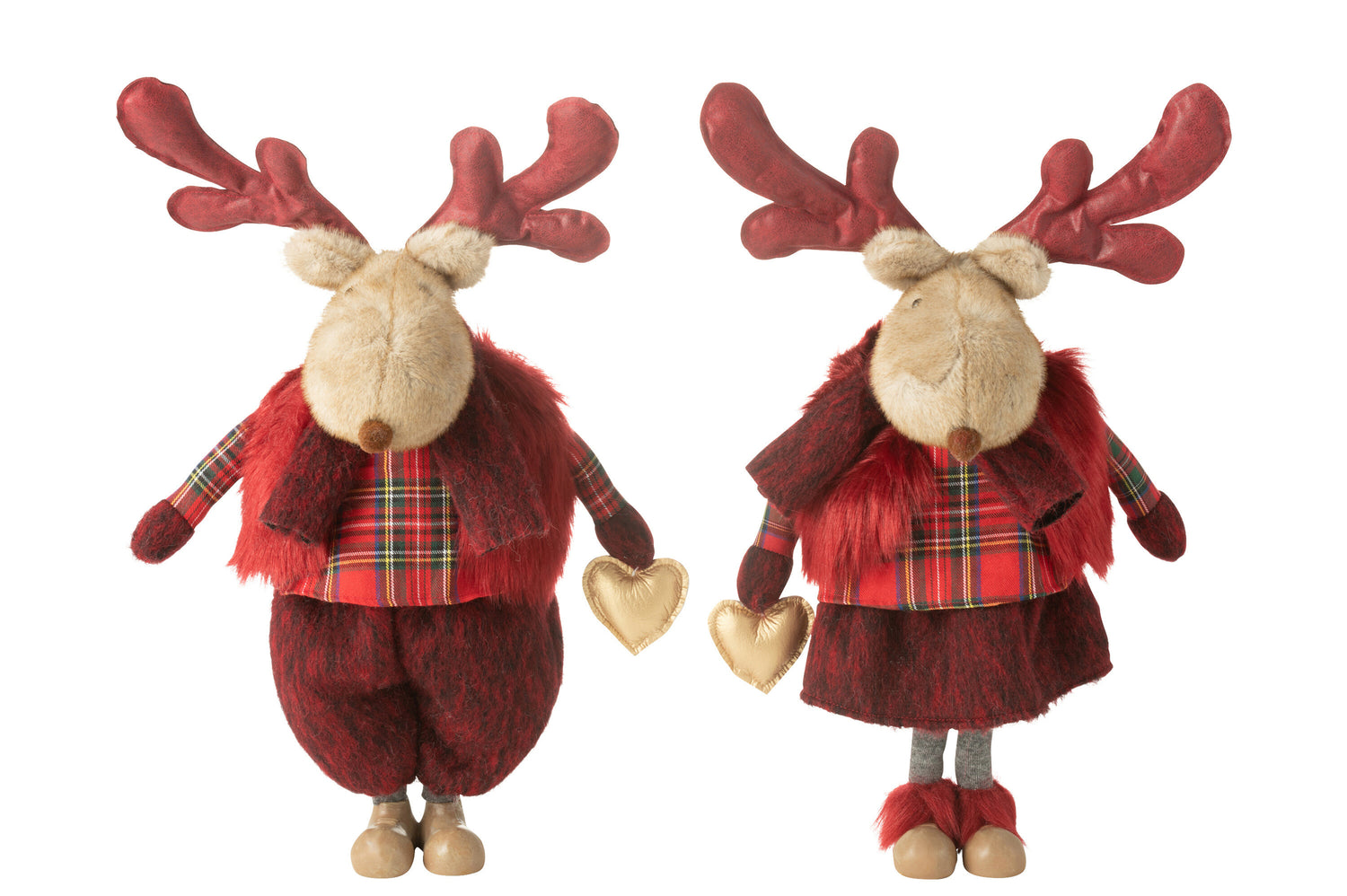 Rendier Jongen+Meisje Hart Polyester Rood Groot Assortiment Van 2