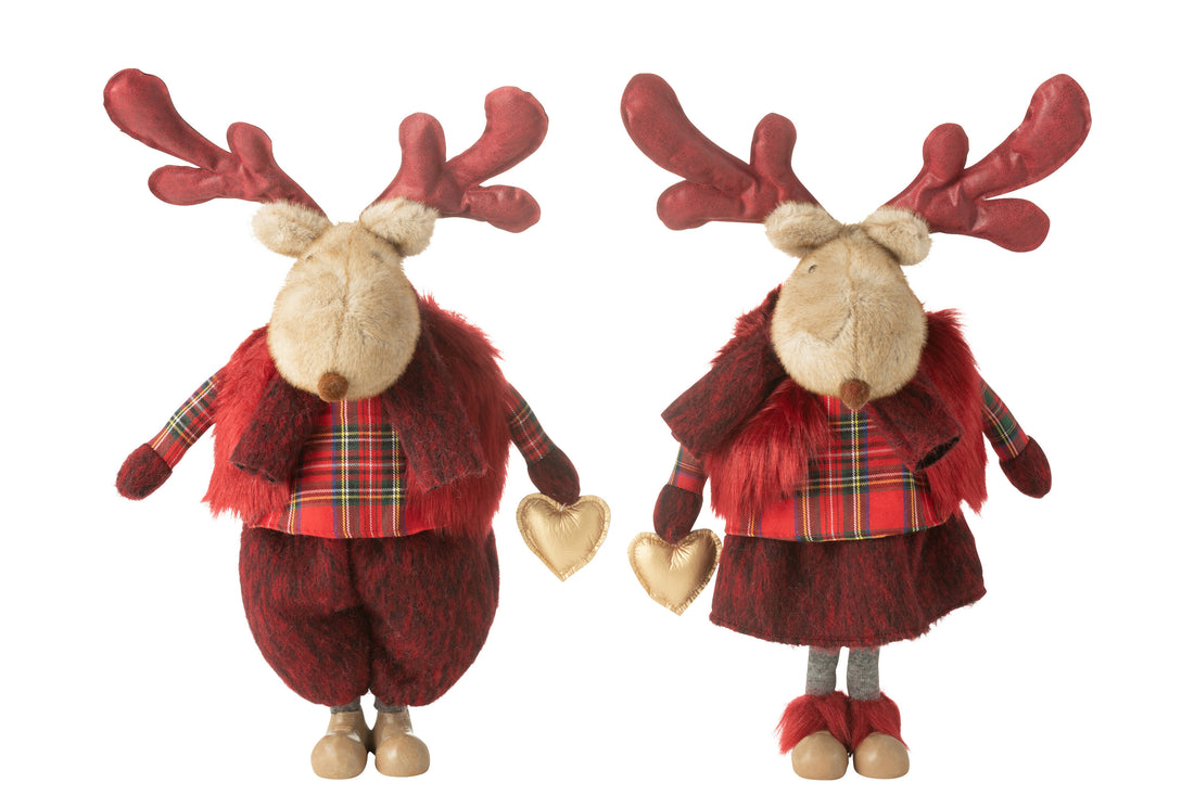 Rendier Jongen+Meisje Hart Polyester Rood Groot Assortiment Van 2