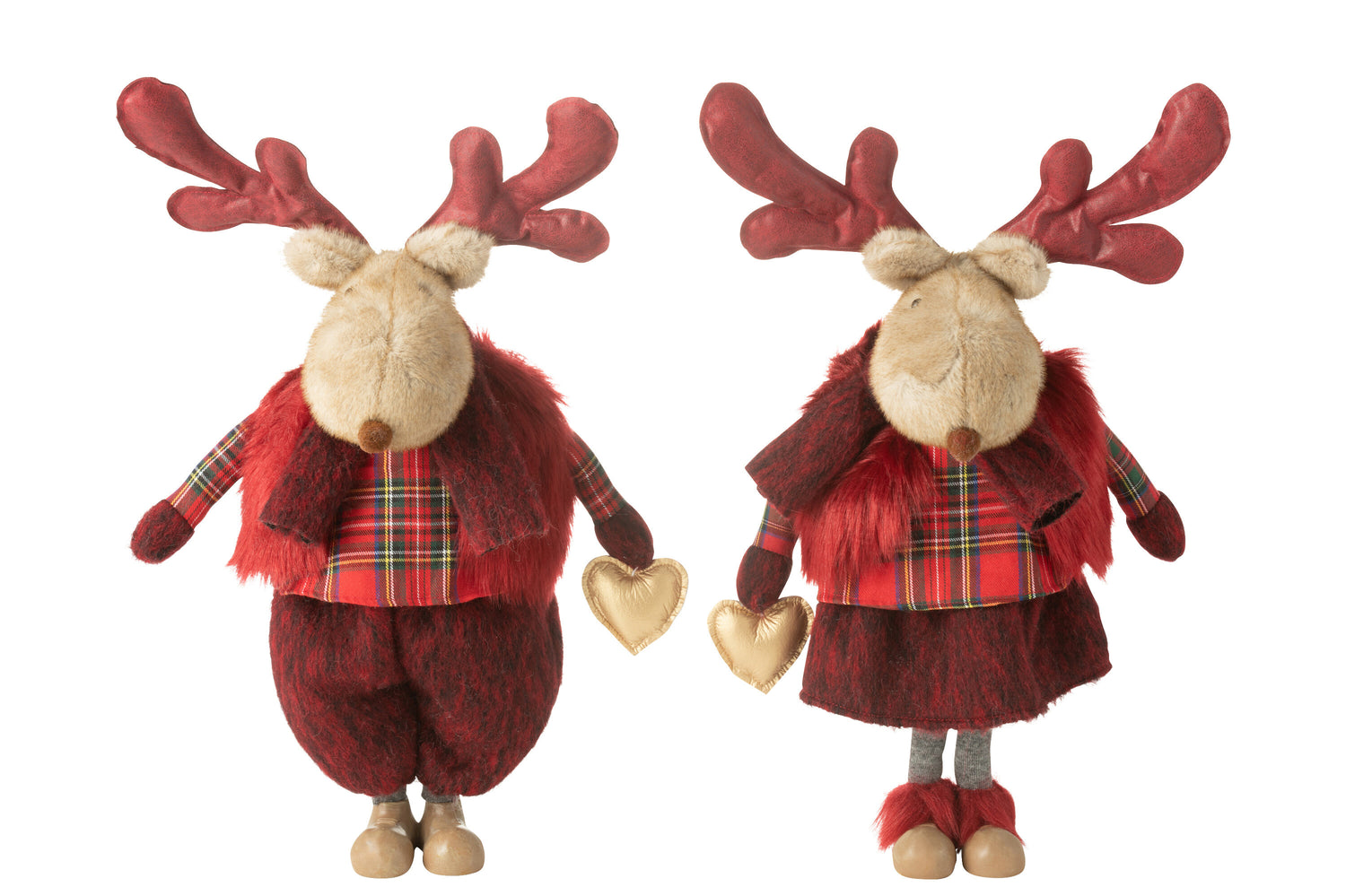 Rendier Jongen+Meisje Hart Polyester Rood Groot Assortiment Van 2