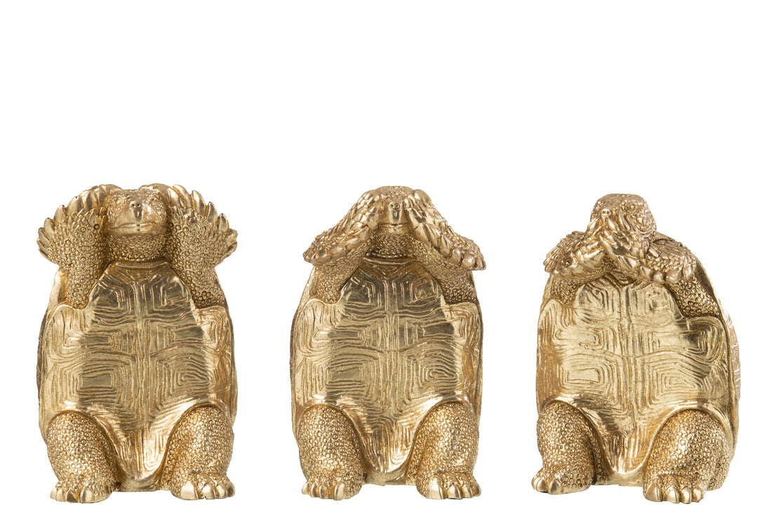 Schildpad Zien/Horen/Spreken Hars Goud Assortiment Van 3