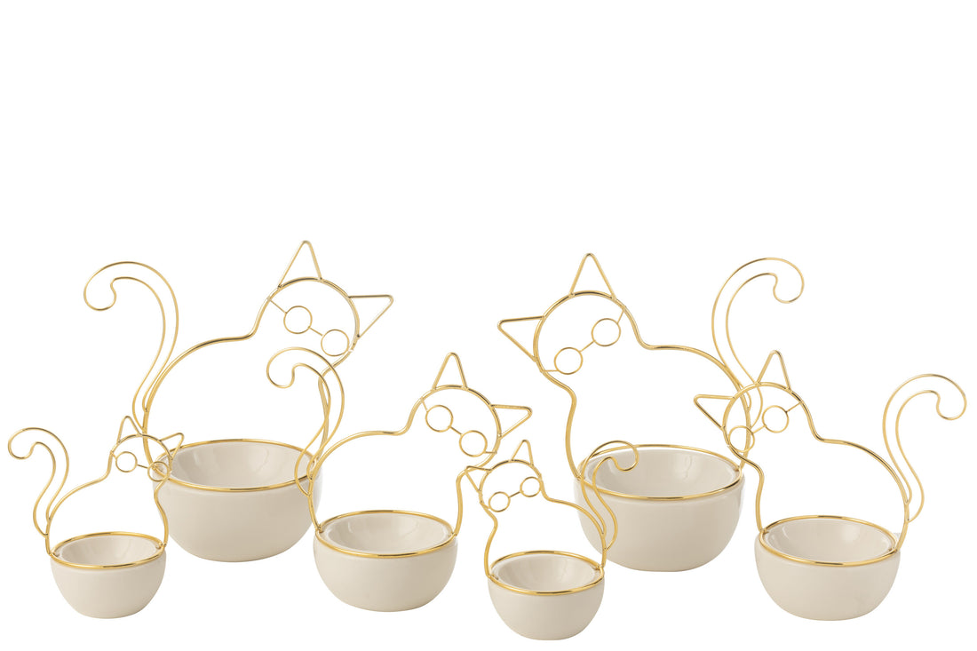 Kattenglazen kom porselein/metaal groot assortiment van 2