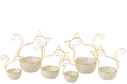 Kattenglazen kom porselein/metaal groot assortiment van 2