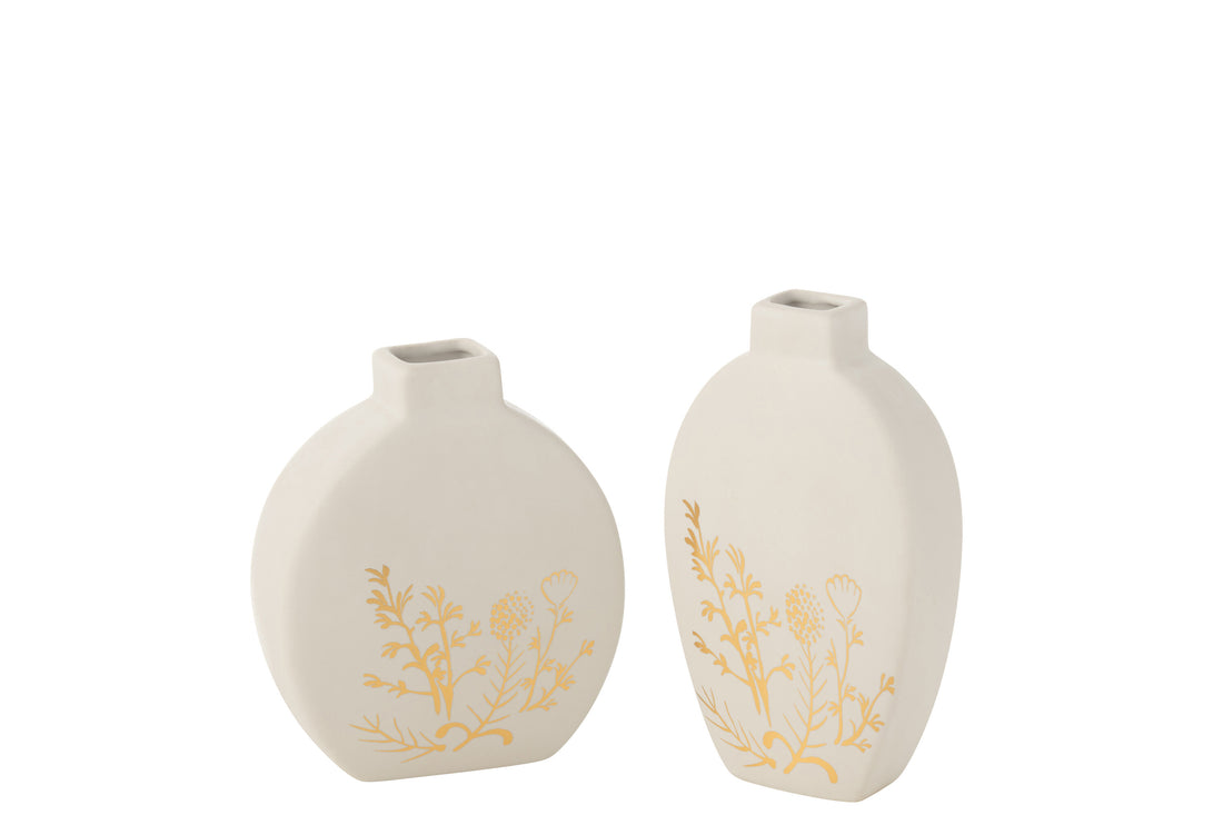 Vaas Bloemtekening Porselein Goud/Wit Klein Assortiment Van 2