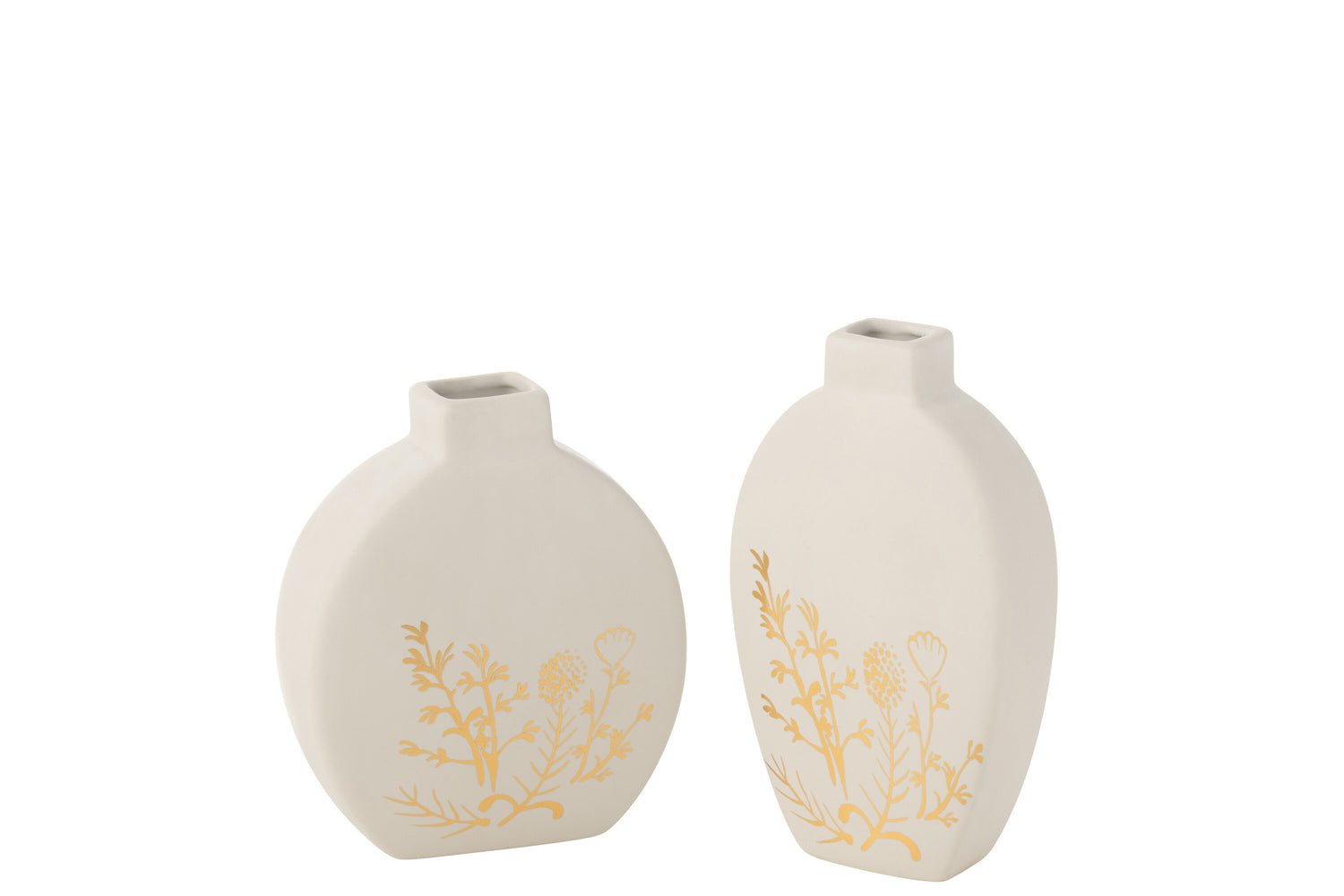 Vaas Bloemtekening Porselein Goud/Wit Klein Assortiment Van 2