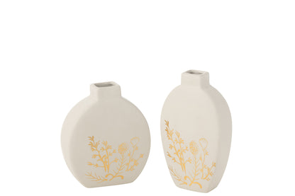 Vaas Bloemtekening Porselein Goud/Wit Klein Assortiment Van 2